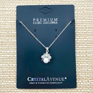 Bee Pendant Necklace w/ Pearl Body - Rhodium Plated Silver